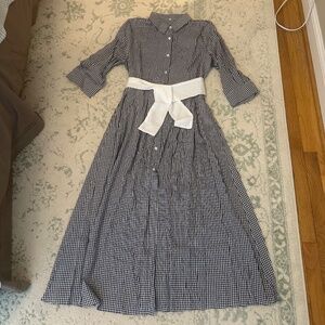 Dark Navy & White checked button up dress, Brand New